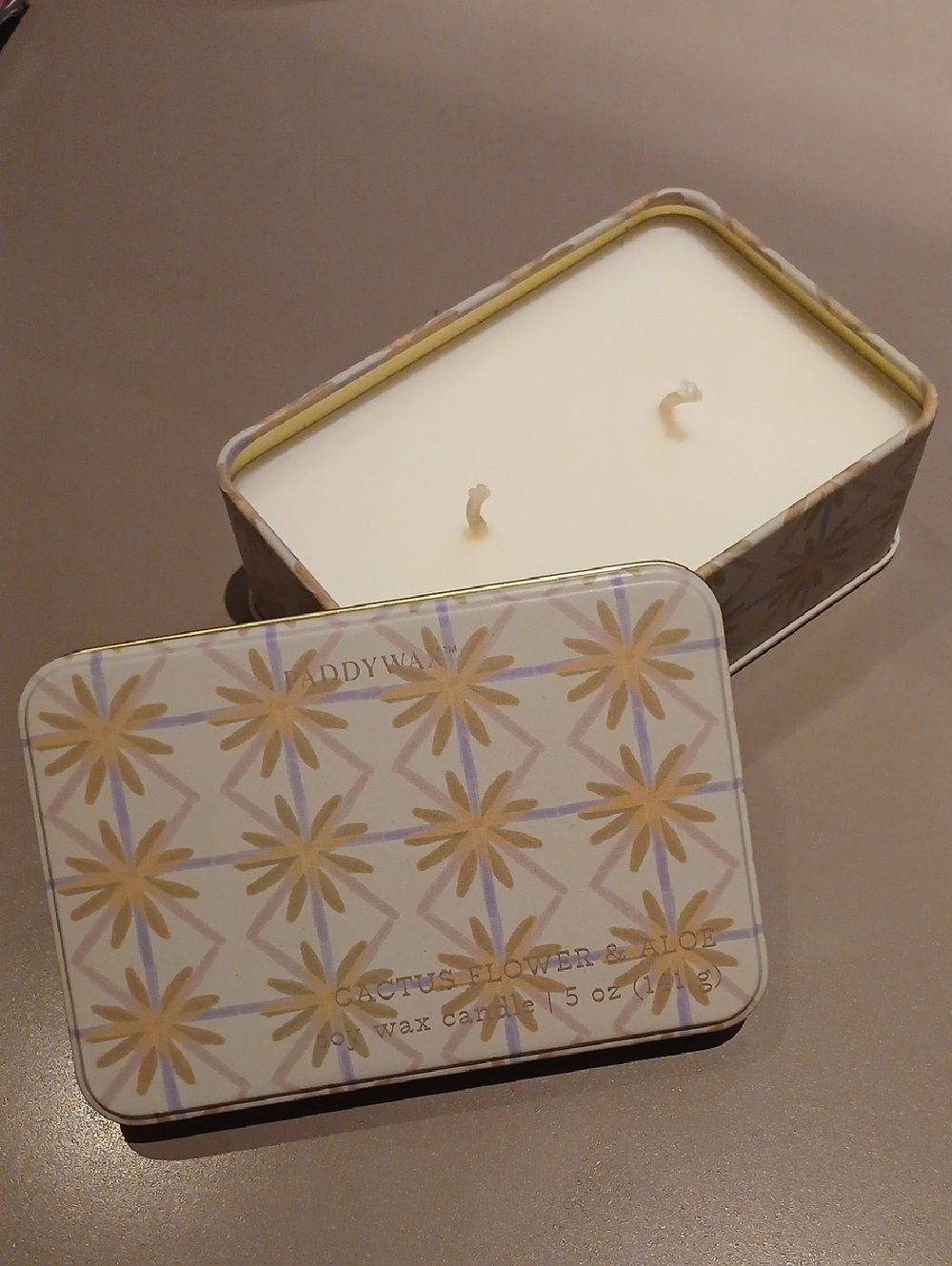 NEW Paddywax Cactus Flower & Aloe Scented Tin Candle - Cream & Gold Floral